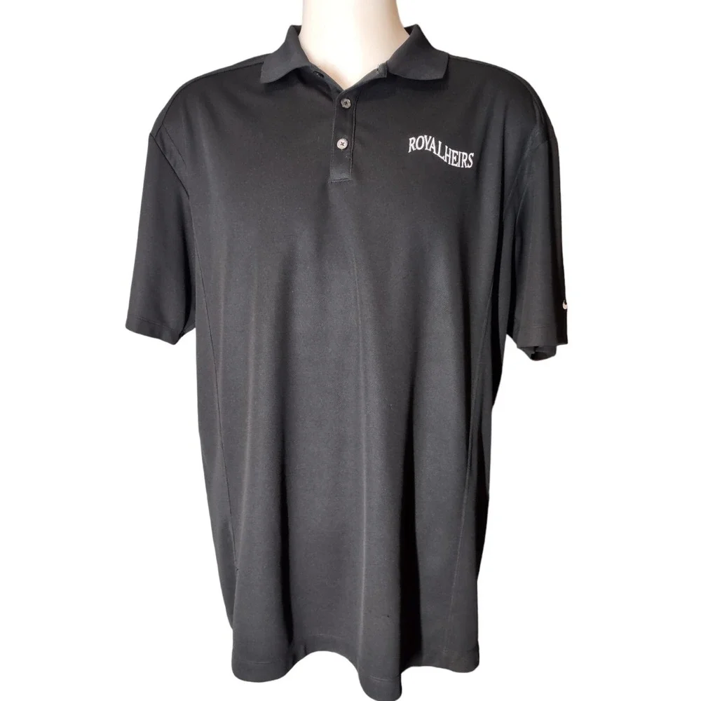 Nike Polo Shirt Men's XL Royal Heirs Logo Black Golf Athleisure  Short Sleeve